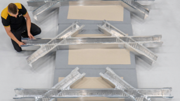 Top view of a large machined aluminum structure for Aerospace